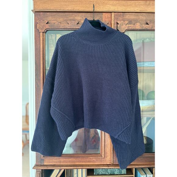 Navy Topshop Oversized  high neck drop shoulder sweater nwt - Picture 1 of 5